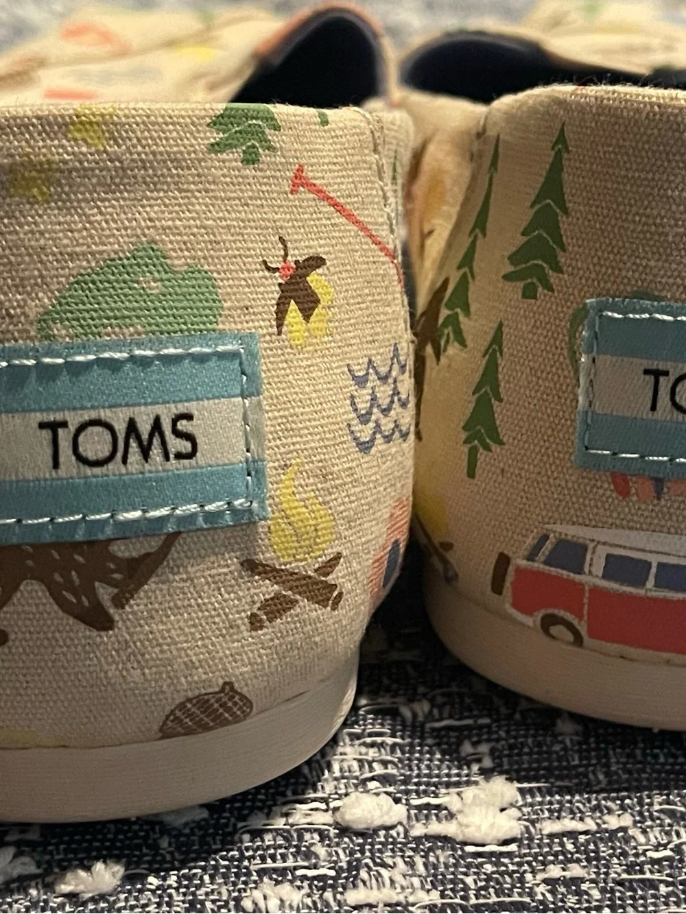 TOMS Beige Happy Camper Print  Slip-Ons